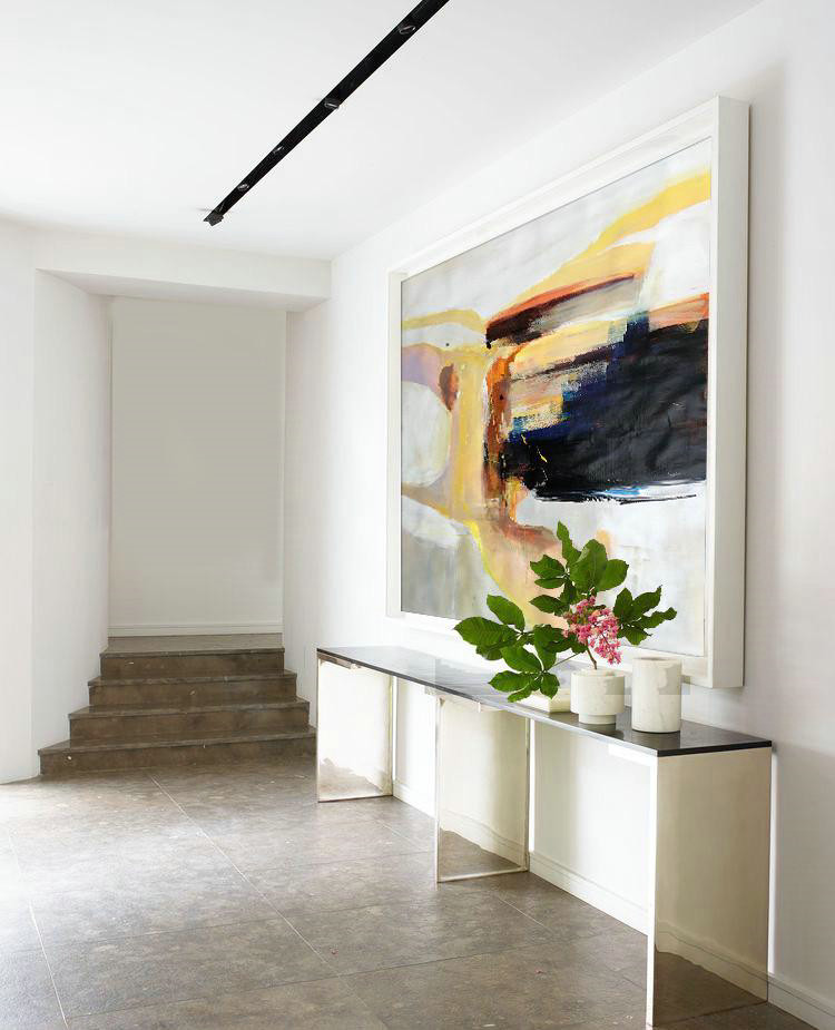 Hand Made Original Art,Vertical Palette Knife Contemporary Art,Huge Abstract Canvas Art,Grey,White,Yellow,Black.etc